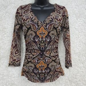 INC Womens Sheer Paisley Print Tunic Blouse Size M Long Sleeve Lightweight Indie